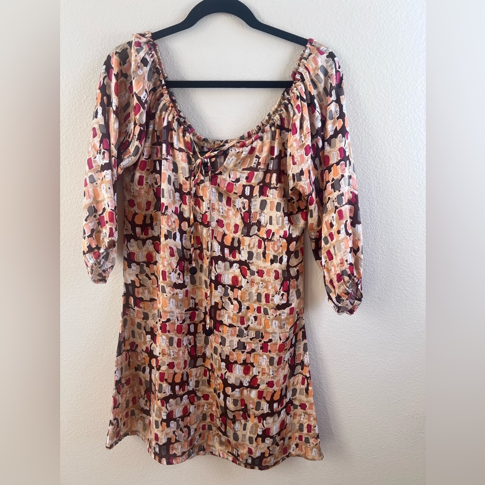 Multicolor Silky Light-Weight 3/4 Sleeve Mini Dress